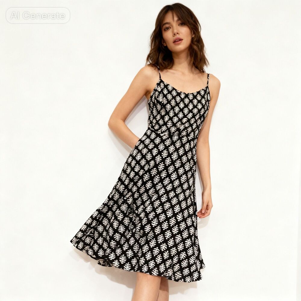 Cami Dress Black Combo Sleeveless Size XS Fit And Flare Skater